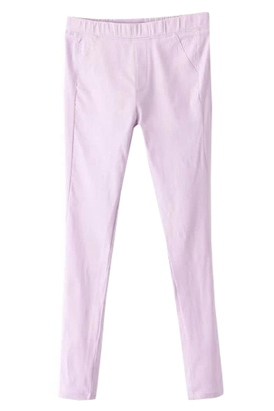 Purple Plain Elastic Fitted Skinny Pants