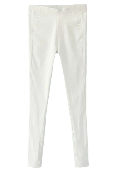White Plain Elastic Fitted Skinny Pants