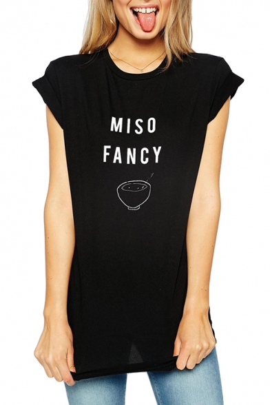 Black Short Sleeve White Miso Fancy&Bowl T-Shirt