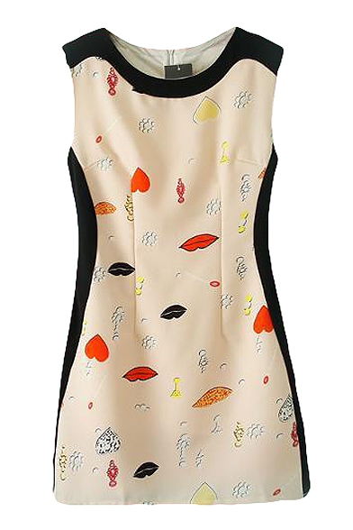 Heart and Mouth Print Sleeveless Fitted Dress