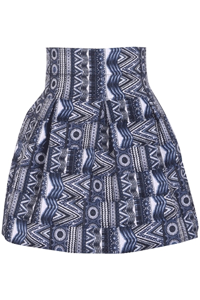 High Waist Pleated Mini Skirt with Ethnic Print