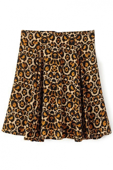 Leopard Print Zipper Back Ruffle Hem Skirt
