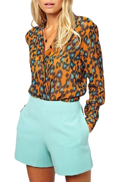 Orange Leopard Print Long Sleeve Shirt