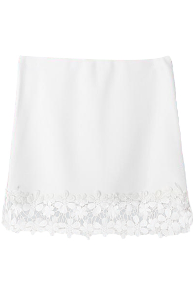 White Lace Flower Hem Bodycon Skirt
