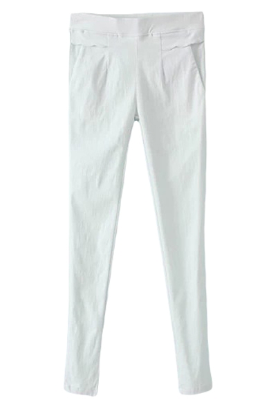 White Ruffled Pocket Skinny Pants