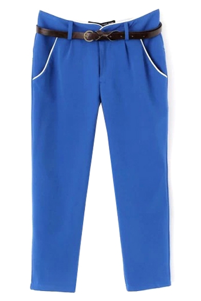 Blue Fitted Harem Casual Crop Pants