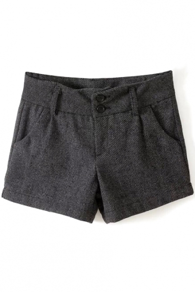 Dark Gray Button Fly Linen Shorts