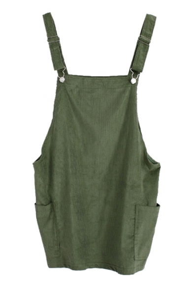 Fresh Style Side Pockets Corduroy Plain Casual Slip Dress