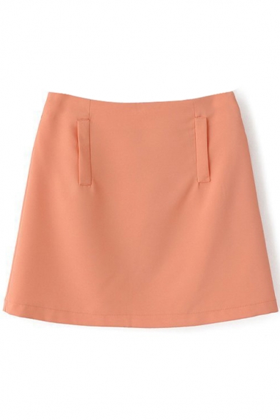 Orange Plain Zippered Loose Flare Skirt