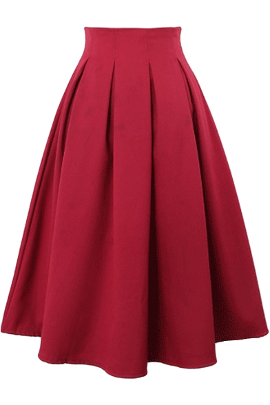 Plain Chiffon High Waist Pleated Midi Skirt