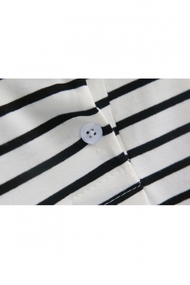 Striped Short Sleeve Point Collar Crop Polo Tee