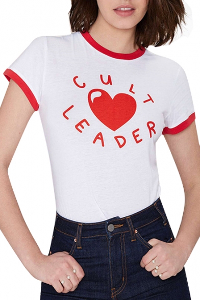 White Short Sleeve Red Letter Heart Print T-Shirt