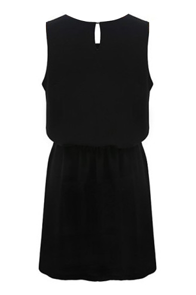 Apricot Print Drawstring Waist Sleeveless Dress - Beautifulhalo.com