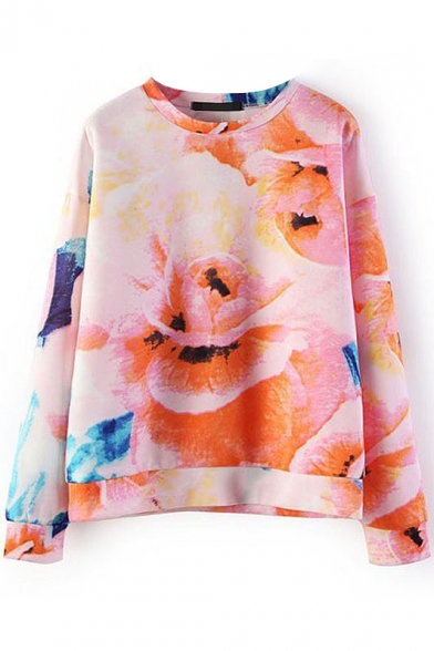 Colorful Floral Print Round Neck Long Sleeve Sweatshirt