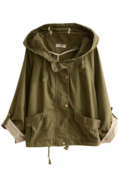 Copper Button Fly Hooded Plain Crop Coat