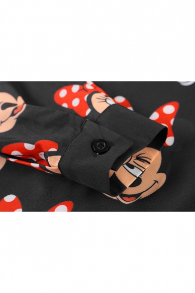 Cartoon Mouse  Print Loose Point Collar Long Sleeve Shirt
