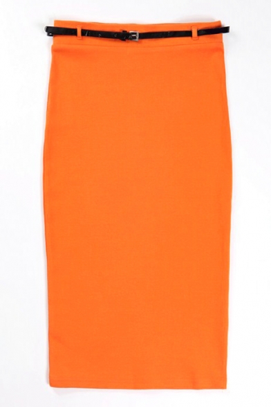 Orange Belted High Waist Maxi Skirt