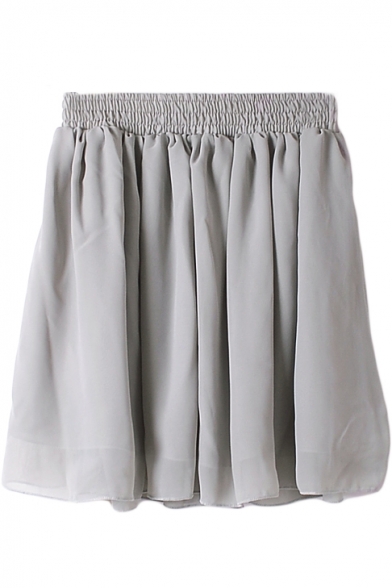 Plain Elastic Waist Chiffon Skirt