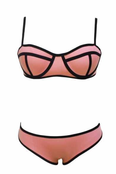 Pink Strap Adjustable Straps Low Rise Underwire Bikini Set