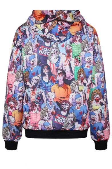Scaring Zombie Print Hoodie with Drawstring Waist Shorts