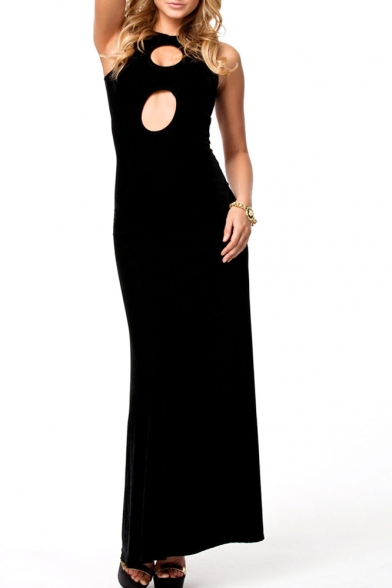 Sleeveless Cutout Front Open Back Fitted Maxi Dress