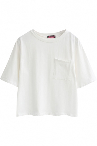 White Concise Single Pocket Crop T-Shirt
