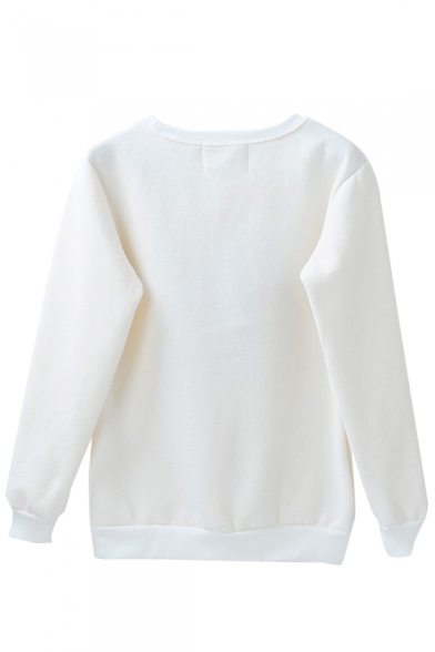 White Paris Embroidered Long Sleeve Velvet Sweatshirt - Beautifulhalo.com