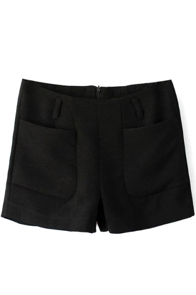 Black Double Pocket Zip Back Shorts