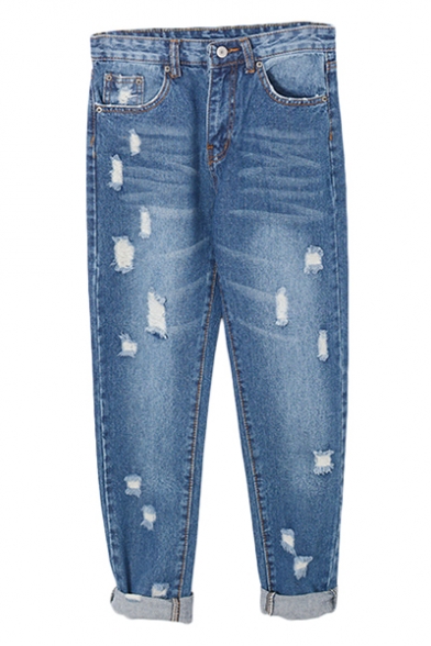 Blue High Waist Ripped Distressed Loose Harem Jeans