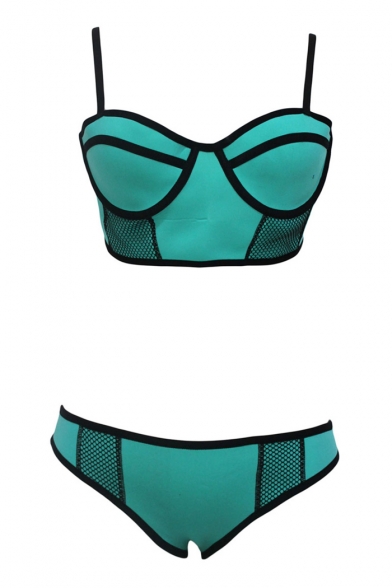 Blue Underwire Adjustable Straps Net Inset Bikini Set