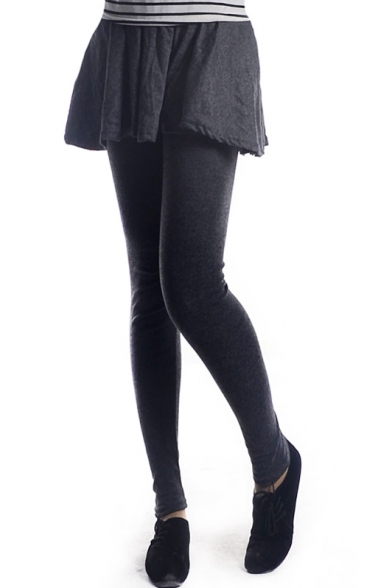Dark Gray Leggings with A-line Skirt Cover