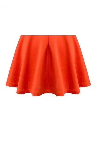 Orange Round Neck Sleeveless Cutout Style Sexy A-line Dress ...