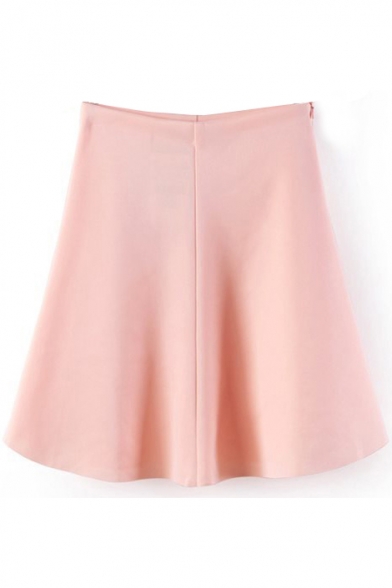Pink Plain Ruffle Hem Full Skirt