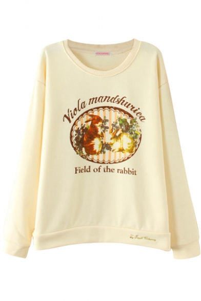 Rabbit&Flower&Letter Print Sweatshirt