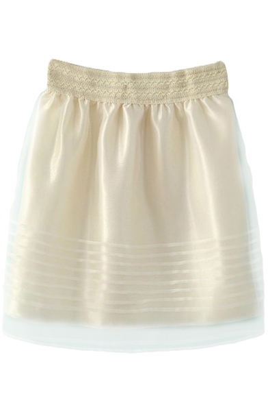 White Organza Insert Elastic Waist Mini Skirt