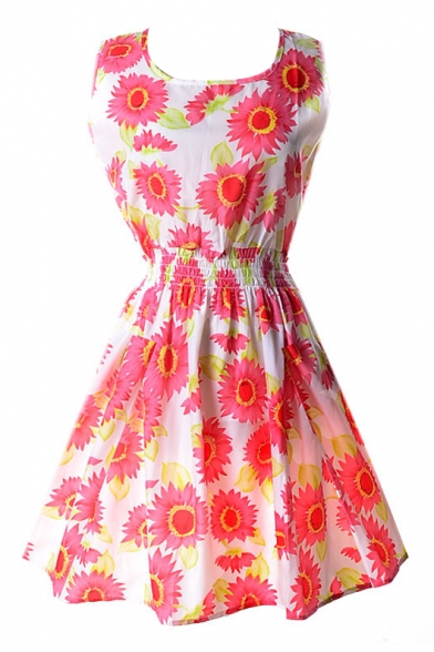 Floral Print Sleeveless Tea Dress