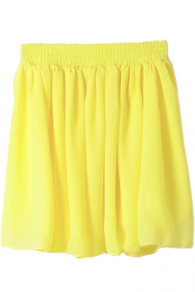 Plain Elastic Waist Chiffon Skirt