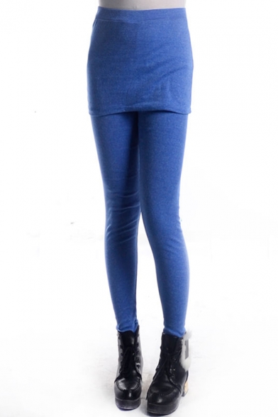 Denim Blue Leggings with Bodycon Skirt Cover