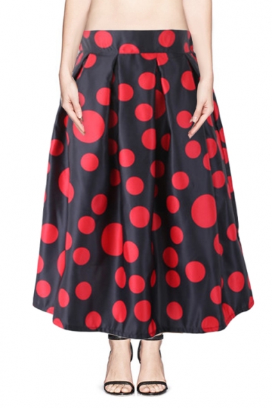 Fashionable Polka Dot High Waist Midi Skirt