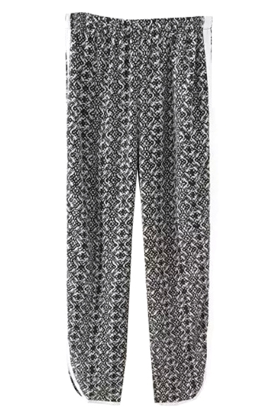 Fashionable Print Elastic Pants with Split