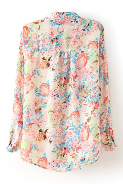 Fresh Floral Print Long Sleeve Casual Shirt - Beautifulhalo.com