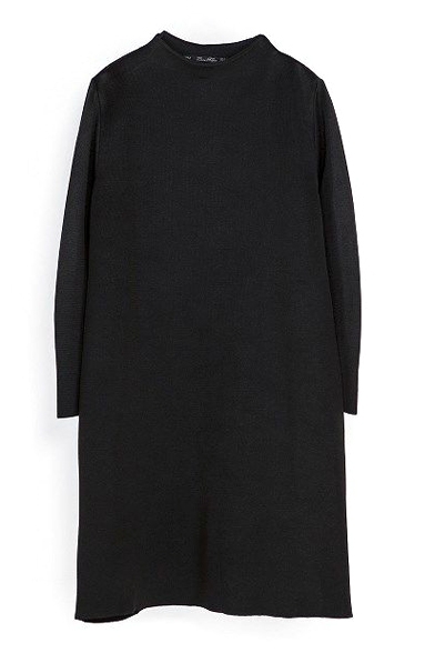 Stand Collar Black Column Concise Dress with 3/4 Sleeve