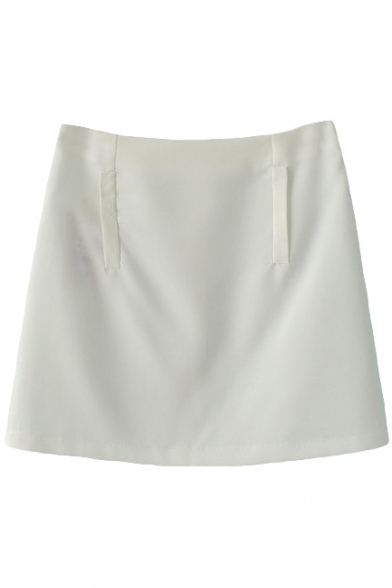White Plain Zipper Back Pencil Mini Skirt