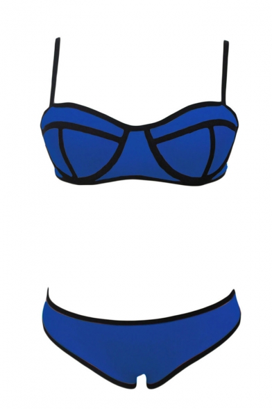 Blue Adjustable Straps Low Rise Bikini Set