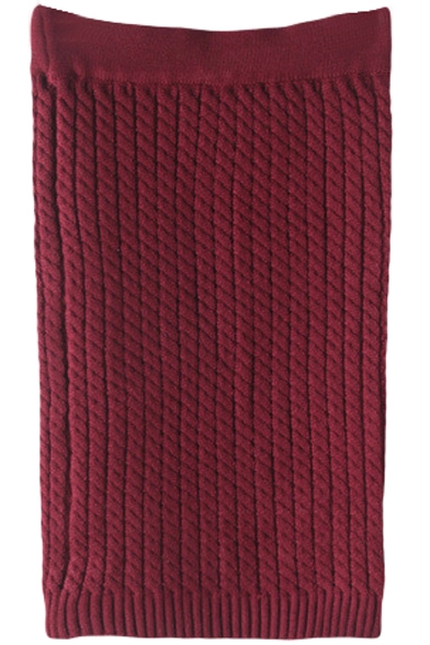 Burgundy Vintage Cable Knitted Midi Skirt