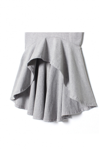 Gray Elastic Waist Fitted Mermaid Skirt with Dip Hem - Beautifulhalo.com
