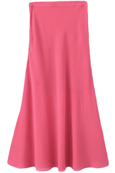 Pink A-line Maxi Cute Chiffon Skirt