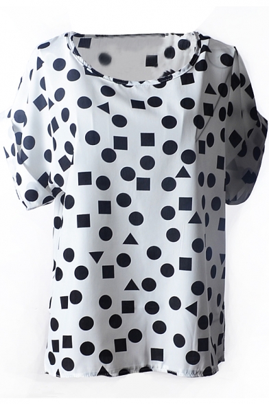 White Short Sleeve Geometric Print Chiffon T-Shirt