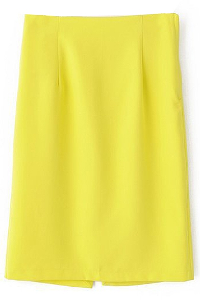 Yellow High Waist Back Split Mid Tube Skirt