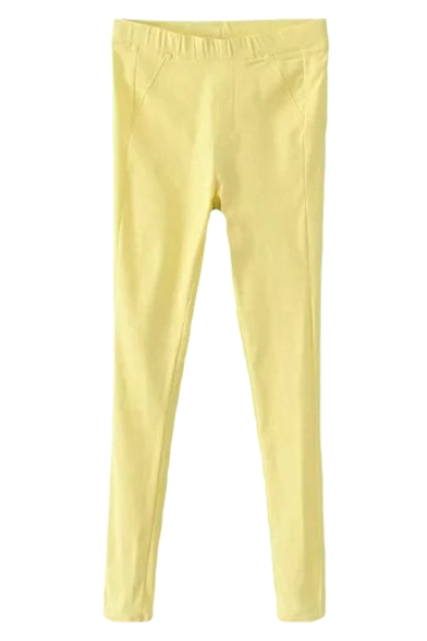 Yellow Plain Elastic Fitted Skinny Pants